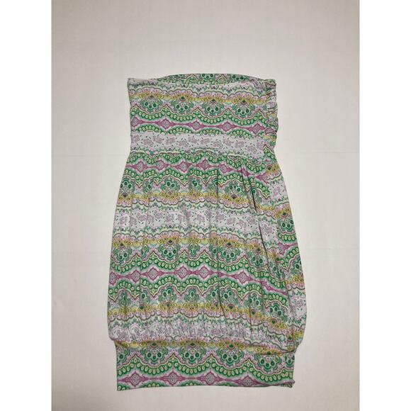 Veronica M Women's Strapless Mini Dress Small Paisley Multicolor Green A Line - Picture 2 of 7